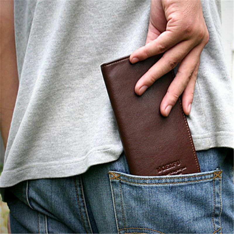 Men's Leather Long Wallet Bifold ID Card Holder Checkbook Clutch Purse Handbag