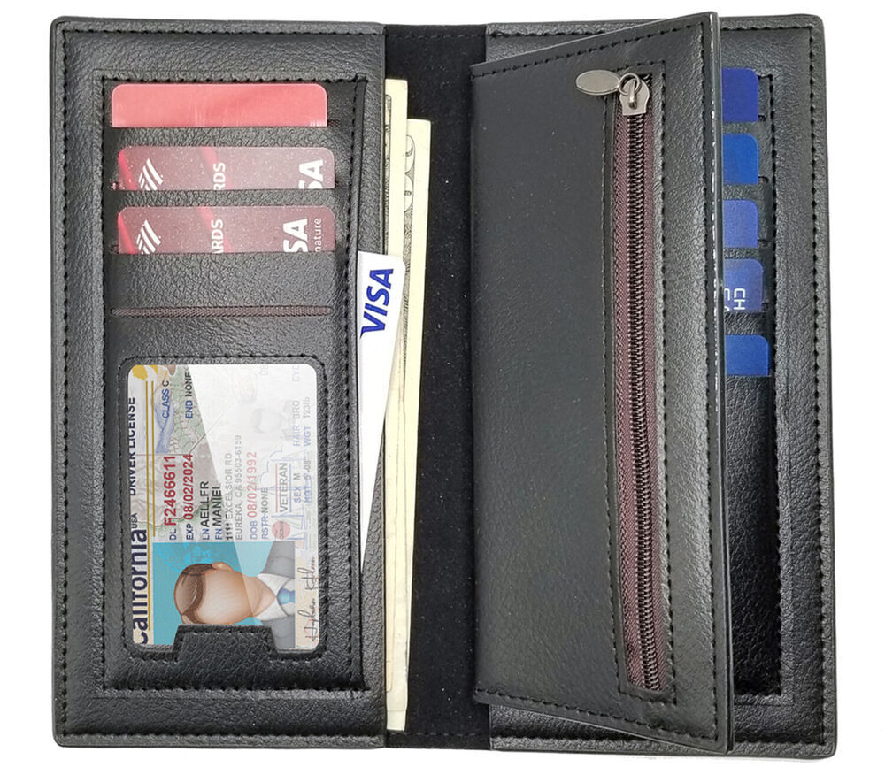 Men's Leather Long Wallet Bifold ID Card Holder Checkbook Clutch Purse Handbag