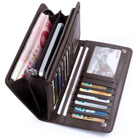 Bifold Leather Walet Zip Coin Long Wallet Multi Card Holder Purse Clutch Handbag for Men