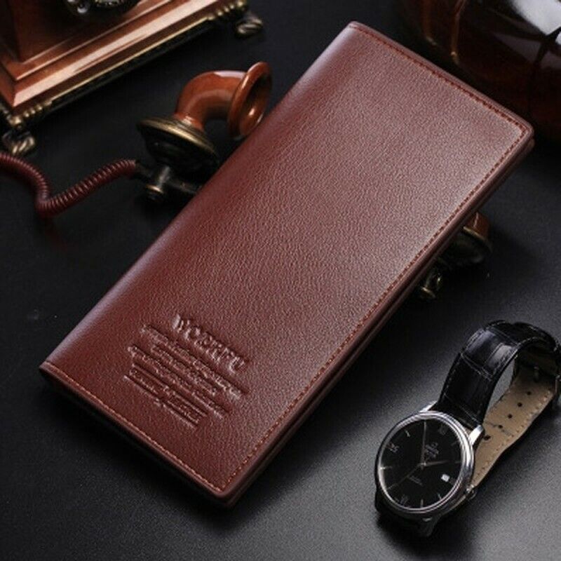 Men's Leather Long Wallet Bifold ID Card Holder Checkbook Clutch Purse Handbag