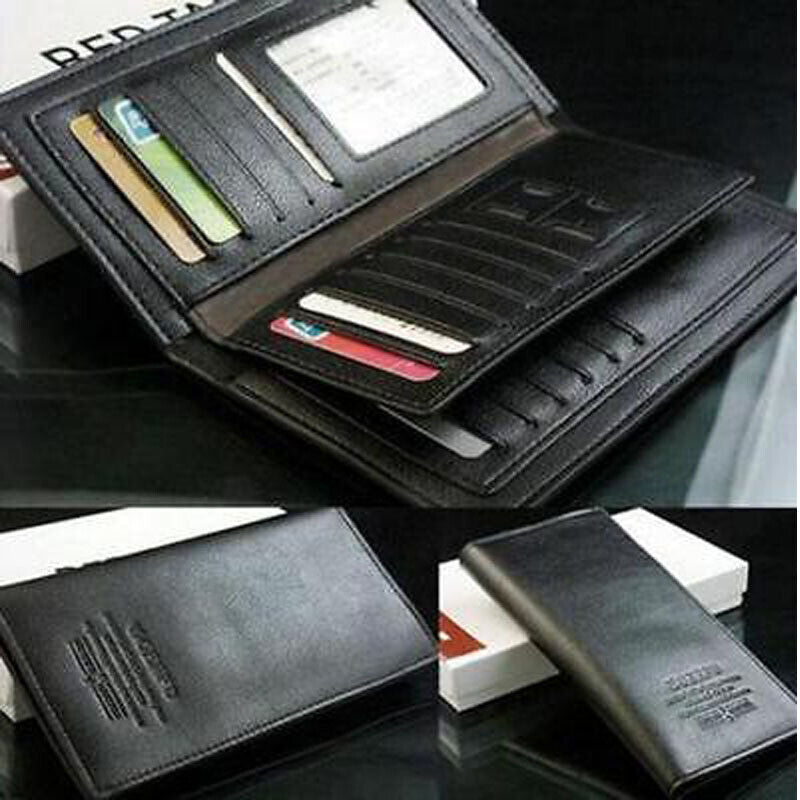 Men's Leather Long Wallet Bifold ID Card Holder Checkbook Clutch Purse Handbag