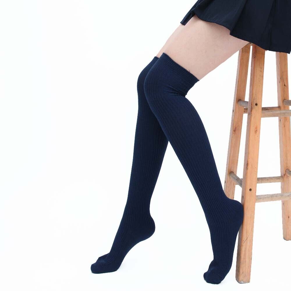 Girls Ladies Women Thigh High over the Knee Socks Extra Long Cotton Stockings 