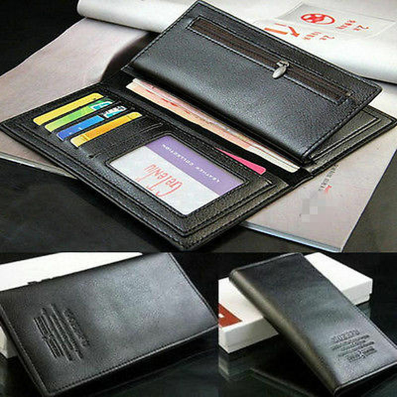 Men's Leather Long Wallet Bifold ID Card Holder Checkbook Clutch Purse Handbag