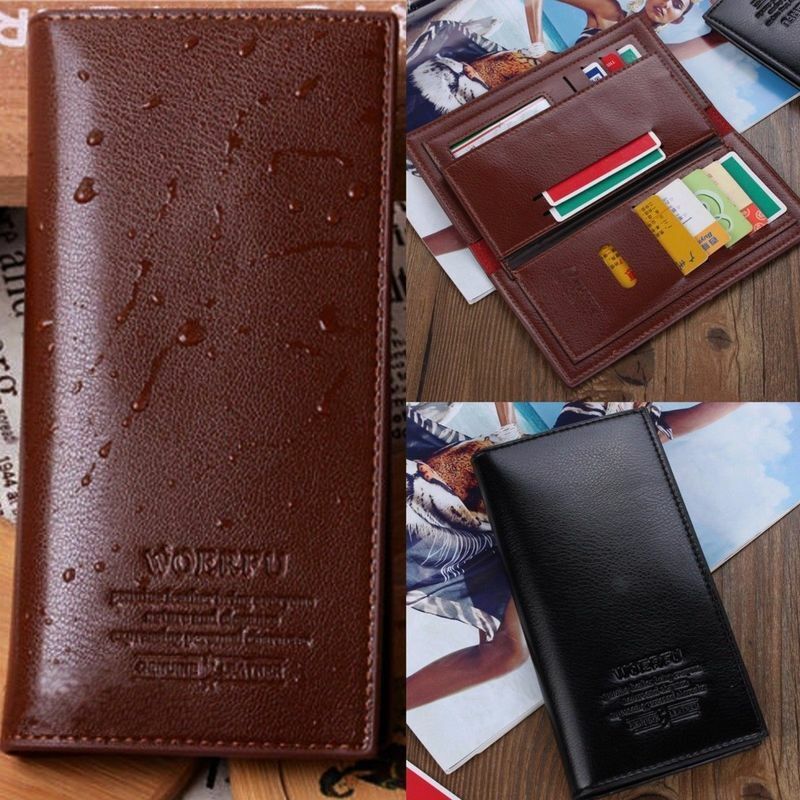 Men's Leather Long Wallet Bifold ID Card Holder Checkbook Clutch Purse Handbag