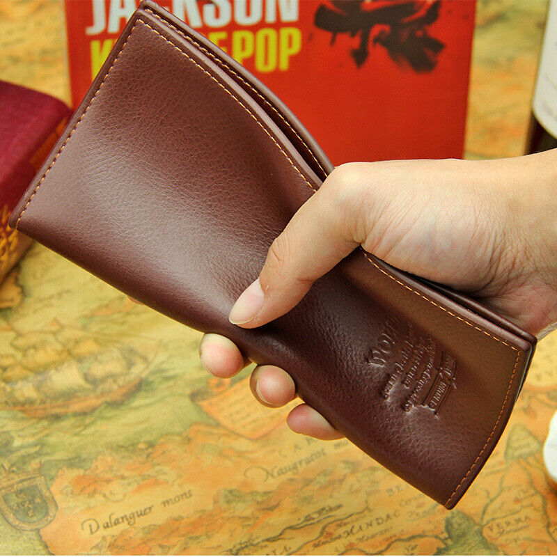 Men's Leather Long Wallet Bifold ID Card Holder Checkbook Clutch Purse Handbag