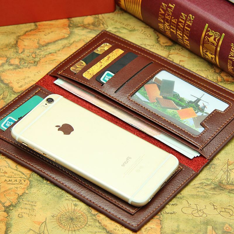 Men's Leather Long Wallet Bifold ID Card Holder Checkbook Clutch Purse Handbag