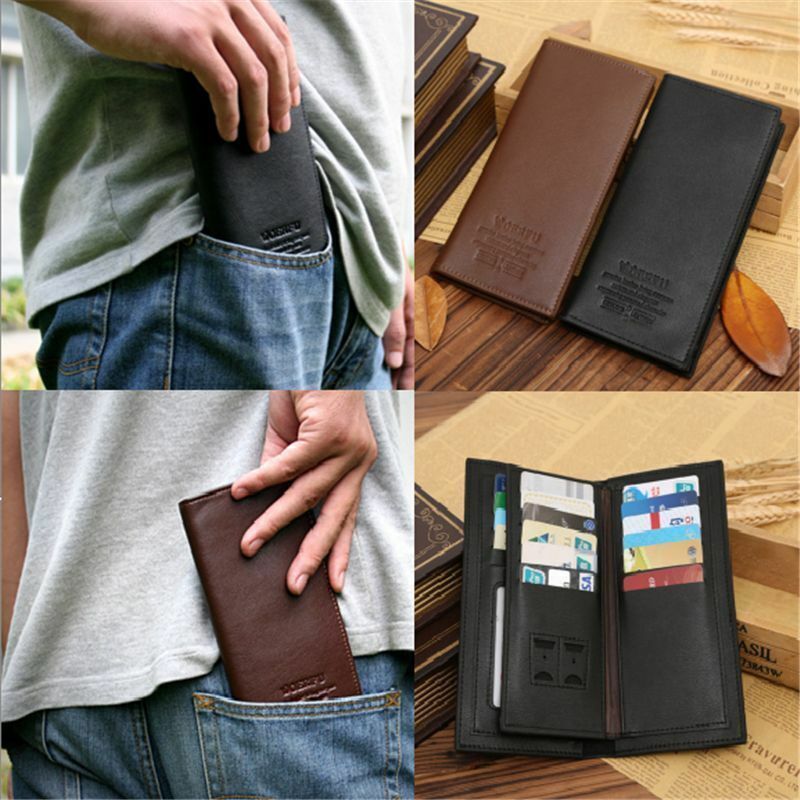 Men's Leather Long Wallet Bifold ID Card Holder Checkbook Clutch Purse Handbag