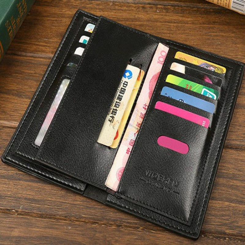 Men's Leather Long Wallet Bifold ID Card Holder Checkbook Clutch Purse Handbag