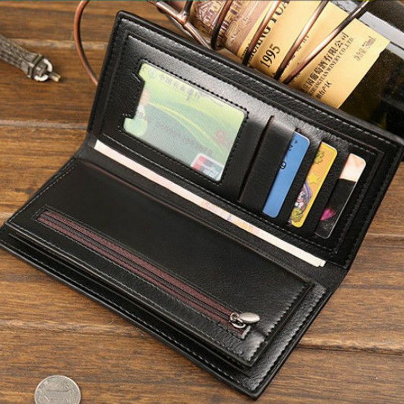 Men's Leather Long Wallet Bifold ID Card Holder Checkbook Clutch Purse Handbag