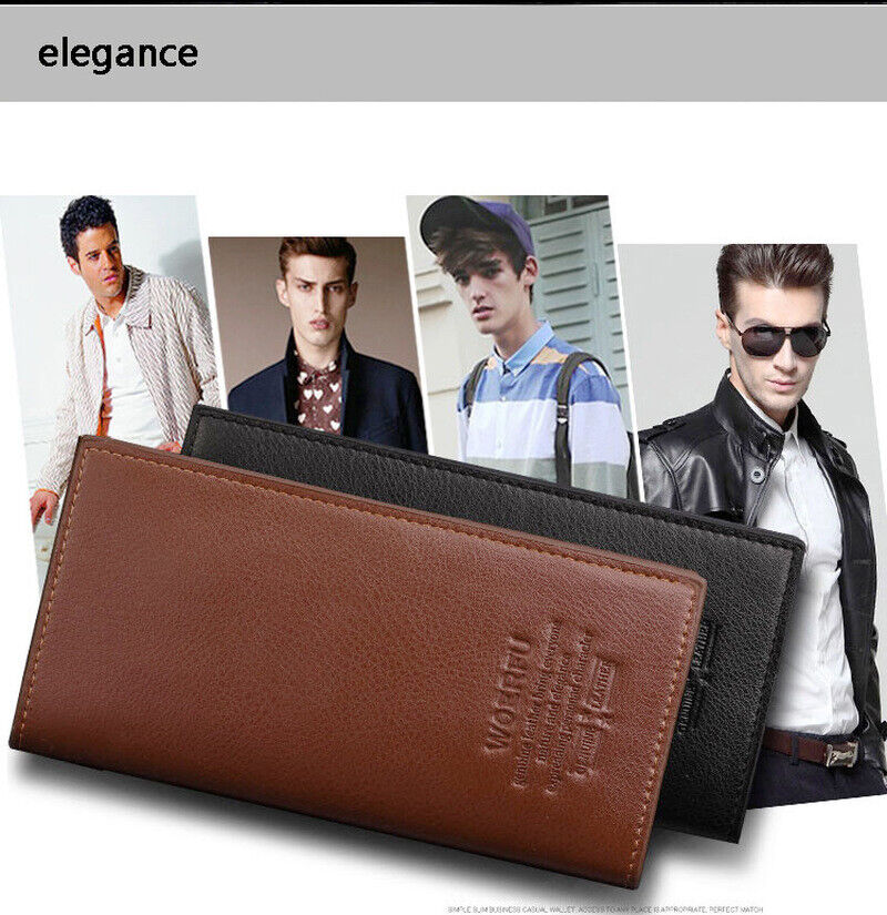 Men's Leather Long Wallet Bifold ID Card Holder Checkbook Clutch Purse Handbag