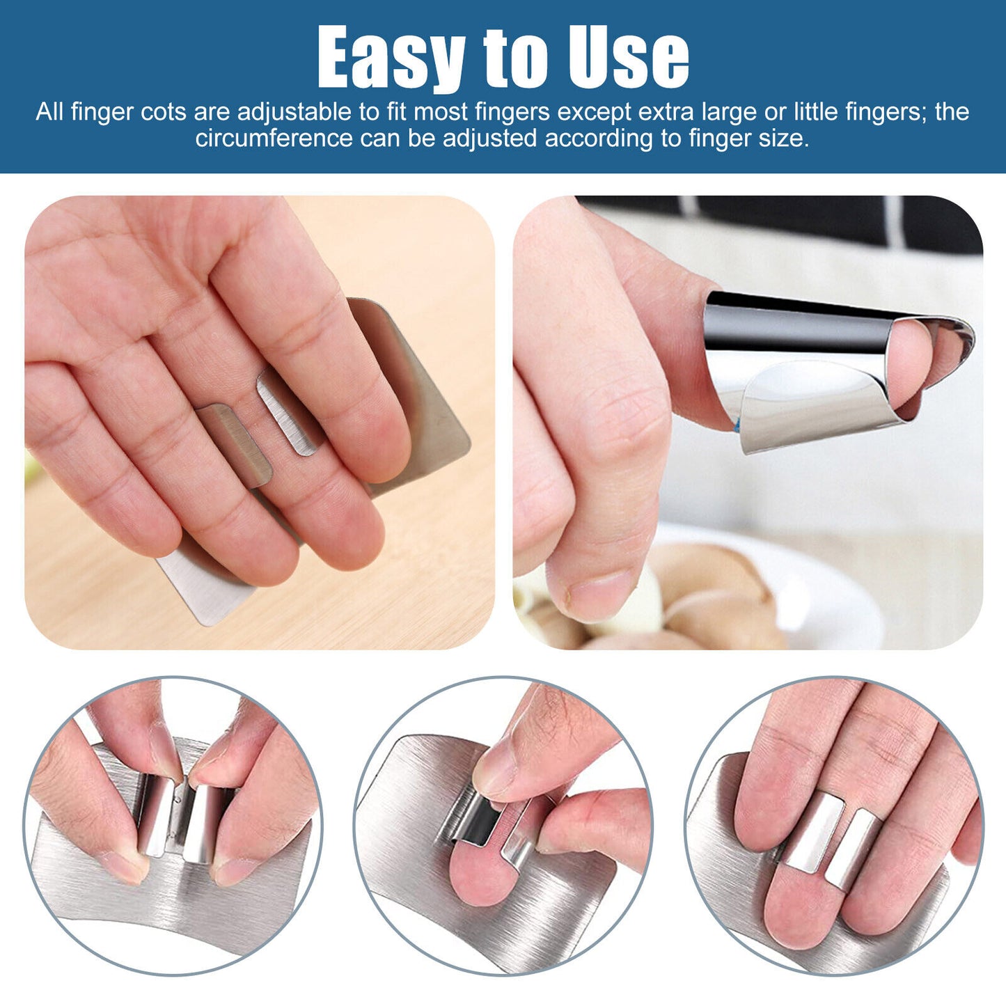 8Pcs Stainless Steel Finger Hand Protector Guard Kitchen Safe Slice Cutting Tool