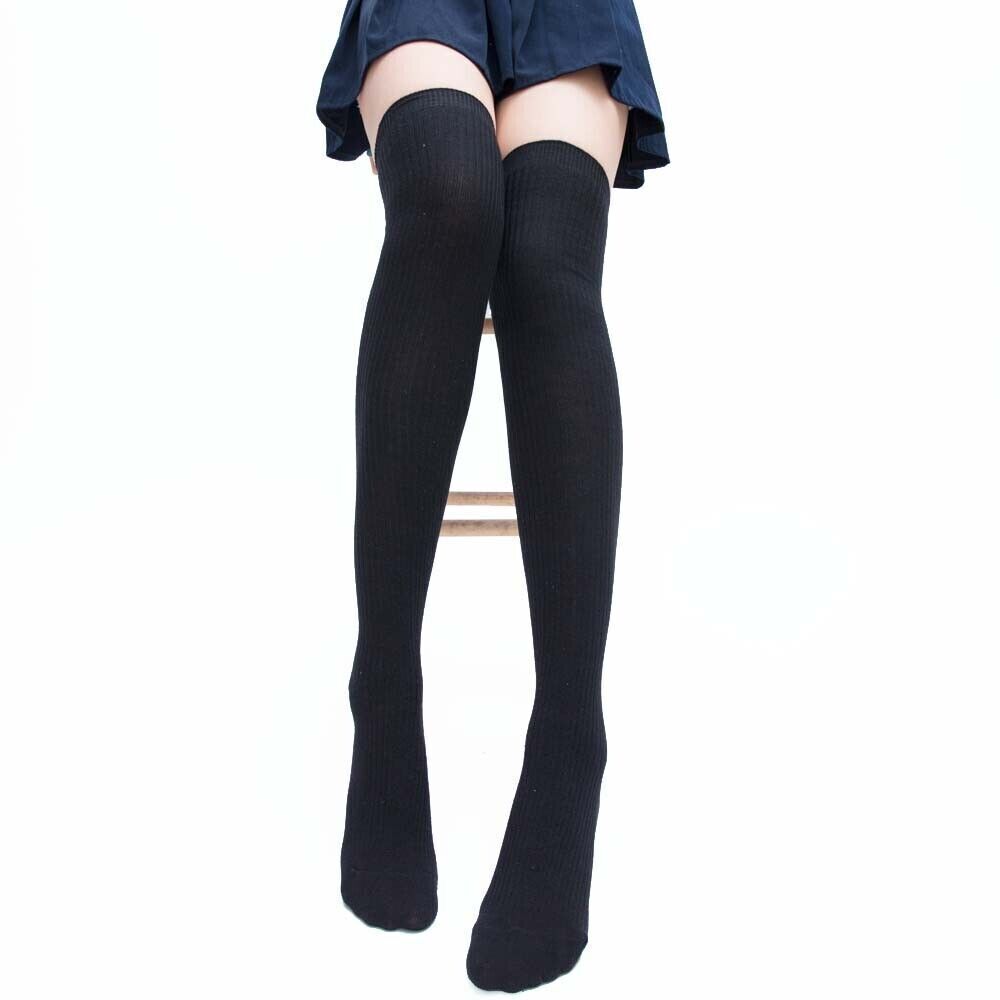 Girls Ladies Women Thigh High over the Knee Socks Extra Long Cotton Stockings 