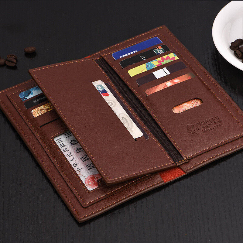 Men's Leather Long Wallet Bifold ID Card Holder Checkbook Clutch Purse Handbag