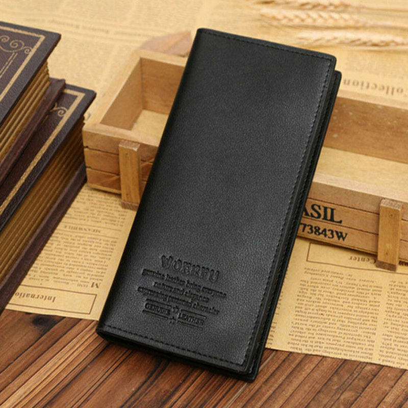 Men's Leather Long Wallet Bifold ID Card Holder Checkbook Clutch Purse Handbag