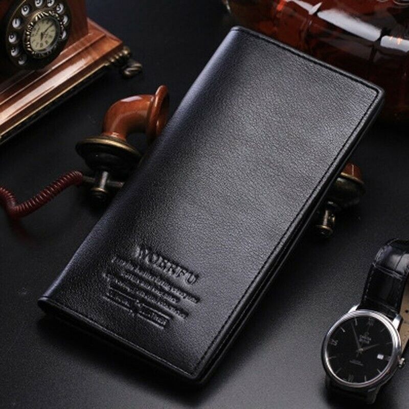 Men's Leather Long Wallet Bifold ID Card Holder Checkbook Clutch Purse Handbag