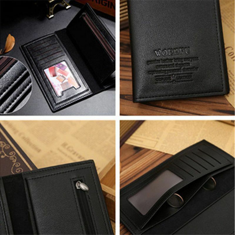 Men's Leather Long Wallet Bifold ID Card Holder Checkbook Clutch Purse Handbag