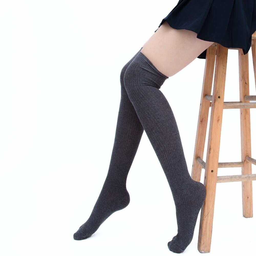 Girls Ladies Women Thigh High over the Knee Socks Extra Long Cotton Stockings 