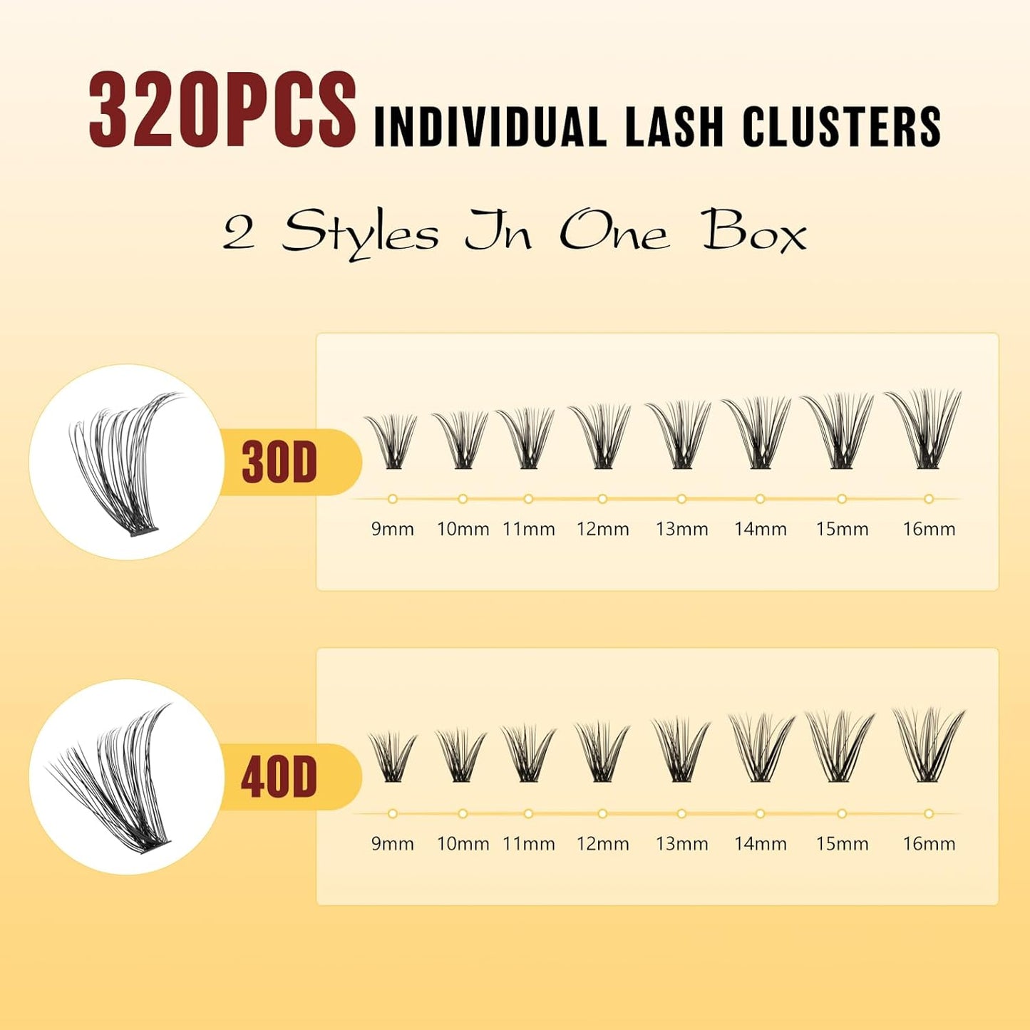 320 pcs DIY Lash Extension Kit w/ Cluster Lashes Glue Remover for Natural Look DIY At Home(ZS-30D+40D-k