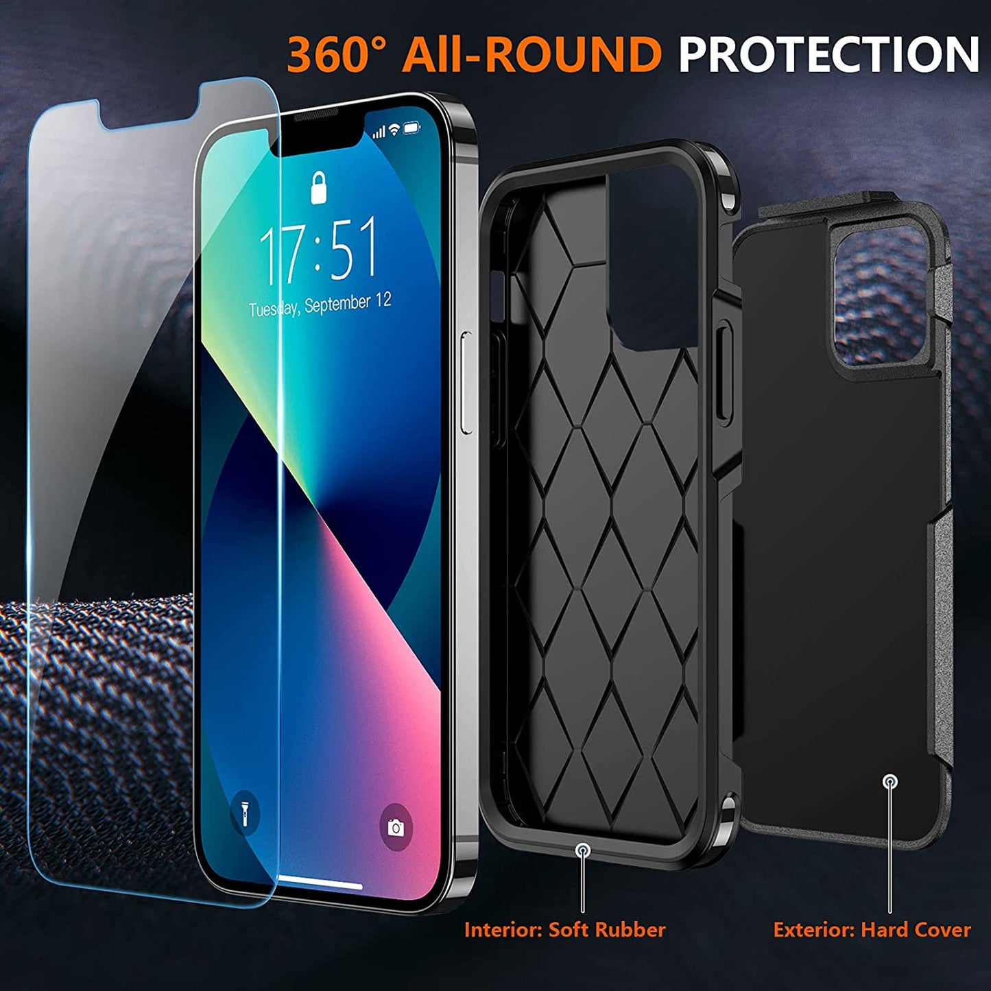 Designed for iPhone 13 14 Case 10 FT Military Grade Drop Protection with 2 pcs Tempered Glass Protector