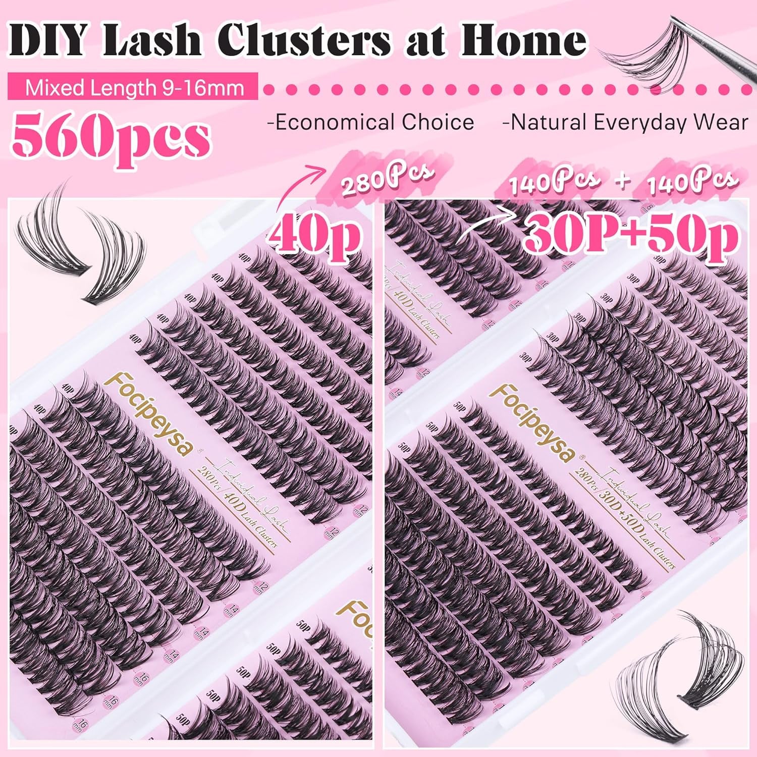 560pcs Lash Extension Kit (30D+40D+50D D Curl 8-16mm Mixed)