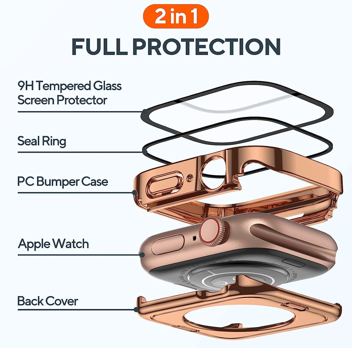 2 in 1 Waterproof Case for Apple watch Series SE SE2 6 5 4 44mm (2 Pack )