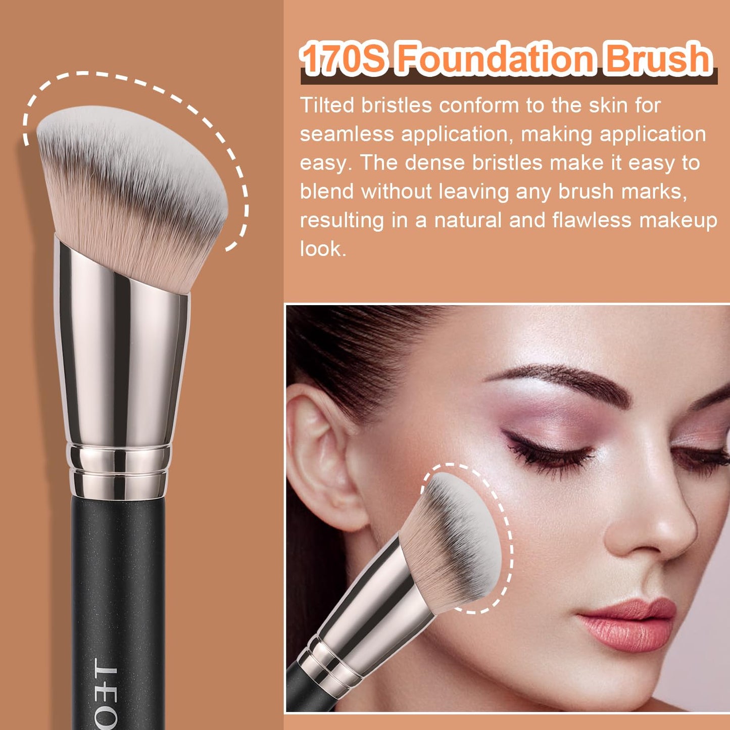 3PCS Foundation Contour Conceal Brush Set for Blending Setting Buffing with Liquid