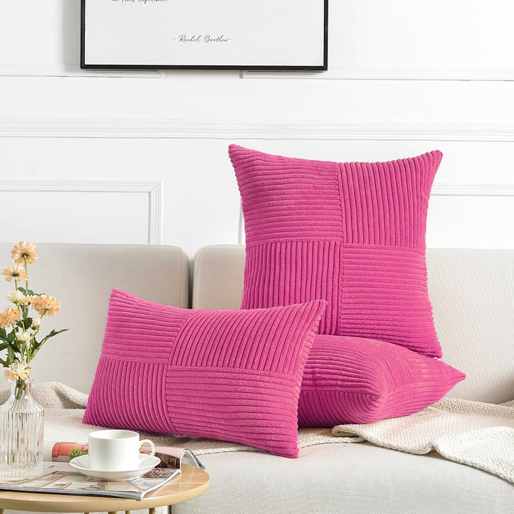 2 Packs Hot Pink Euro Decorative Throw Pillow Cover