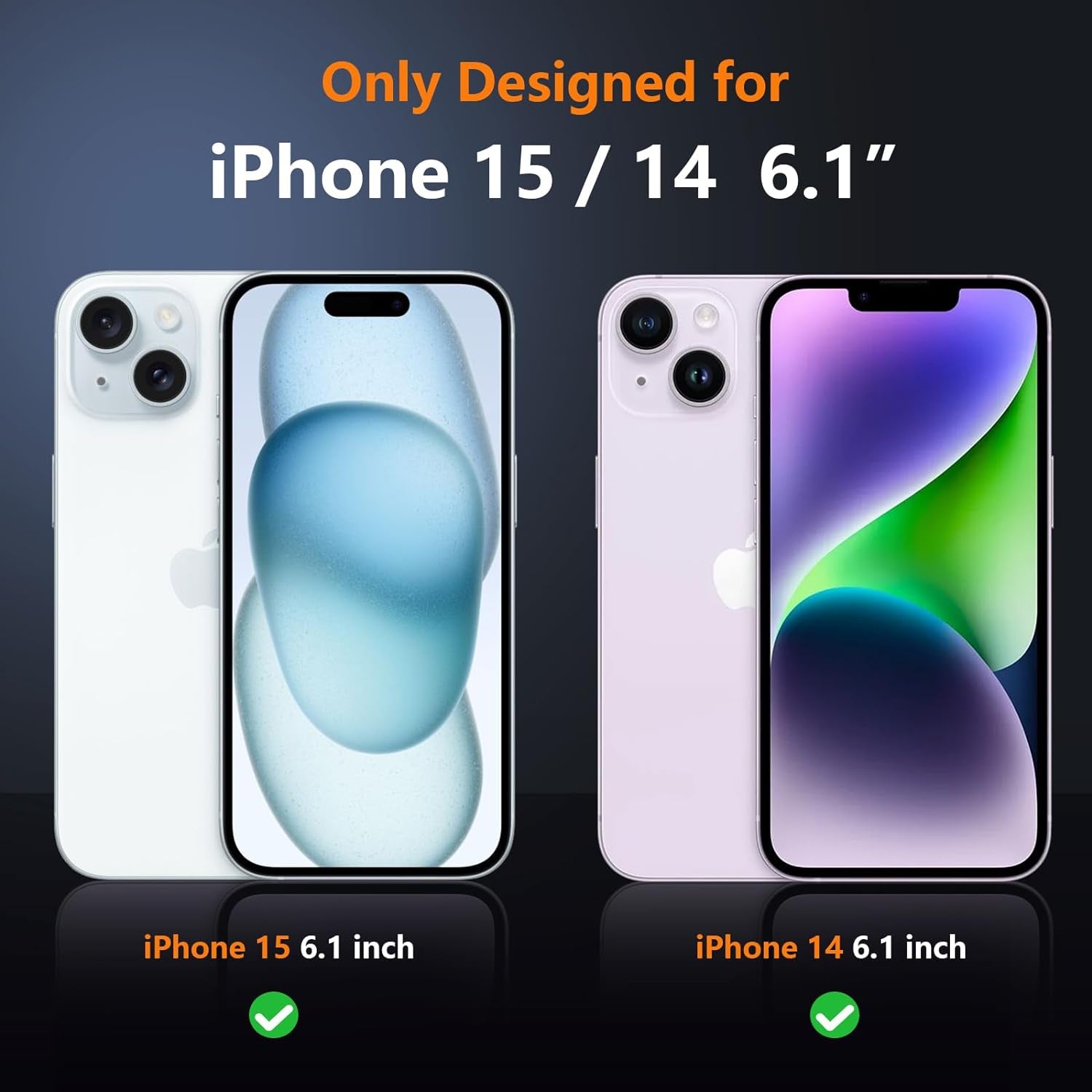 Heavy Duty Shockproof Case for iPhone 14 15 Case 2 Pack [Tempered Glass Screen Protectors+Camera Lens Protectors]