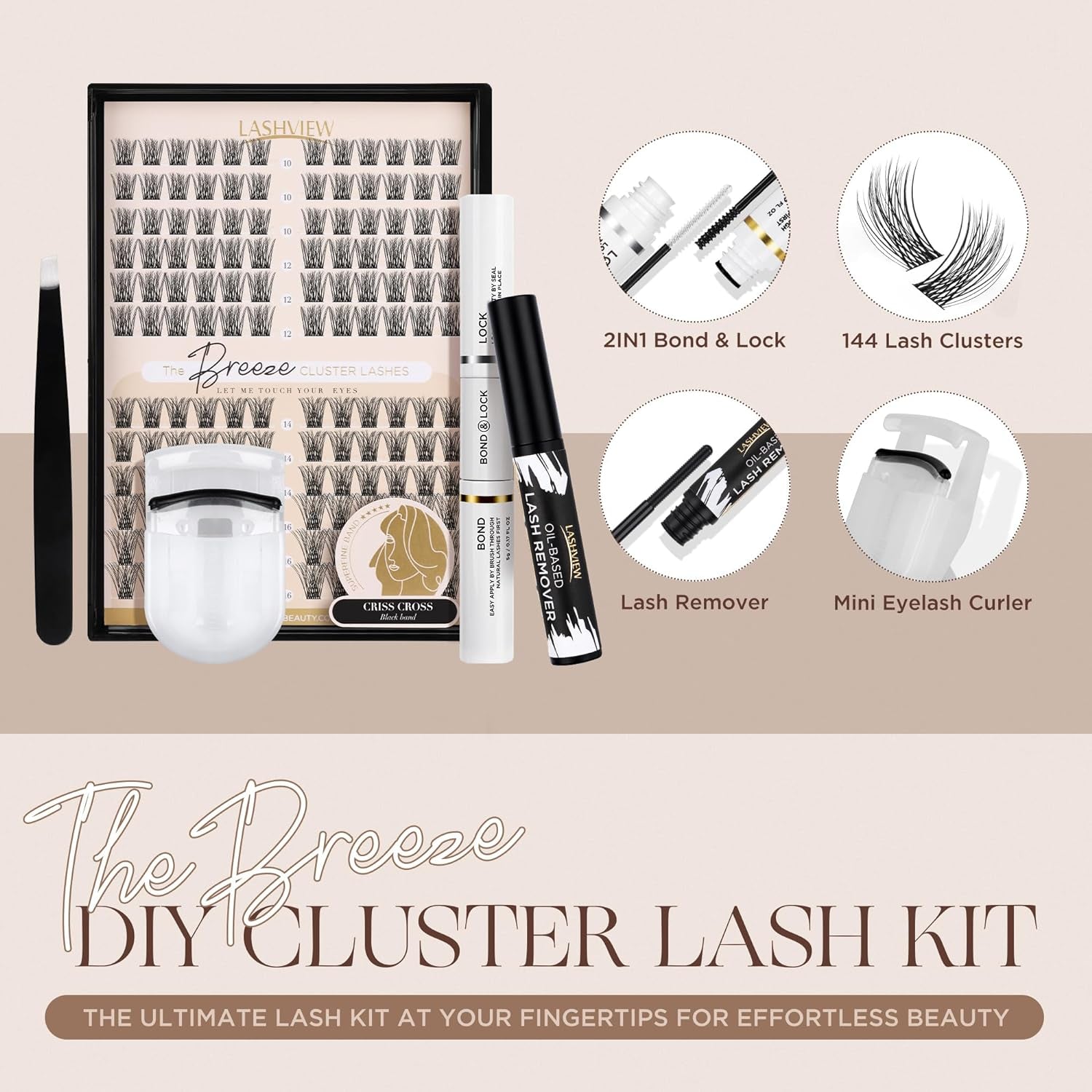 144 Pcs DIY Lash Extension Kit  Lash Clusters with Lash Bond and Seal and  Eyelash Curler Large-Volume