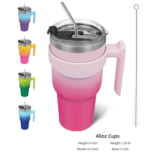 40 Oz Tumbler with Handle Lid and Straw Insulated Stainless Steel 