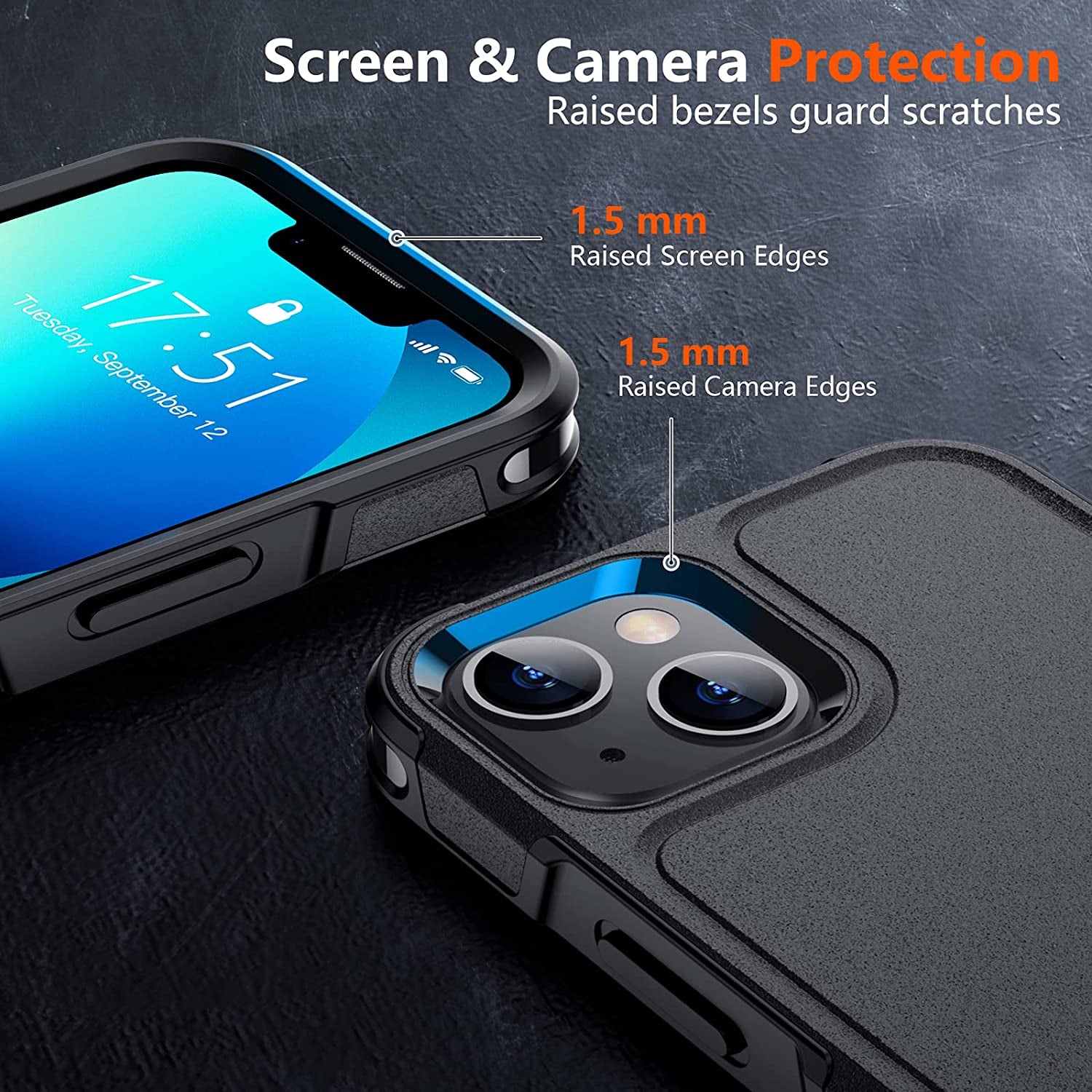 Designed for iPhone 13 14 Case 10 FT Military Grade Drop Protection with 2 pcs Tempered Glass Protector