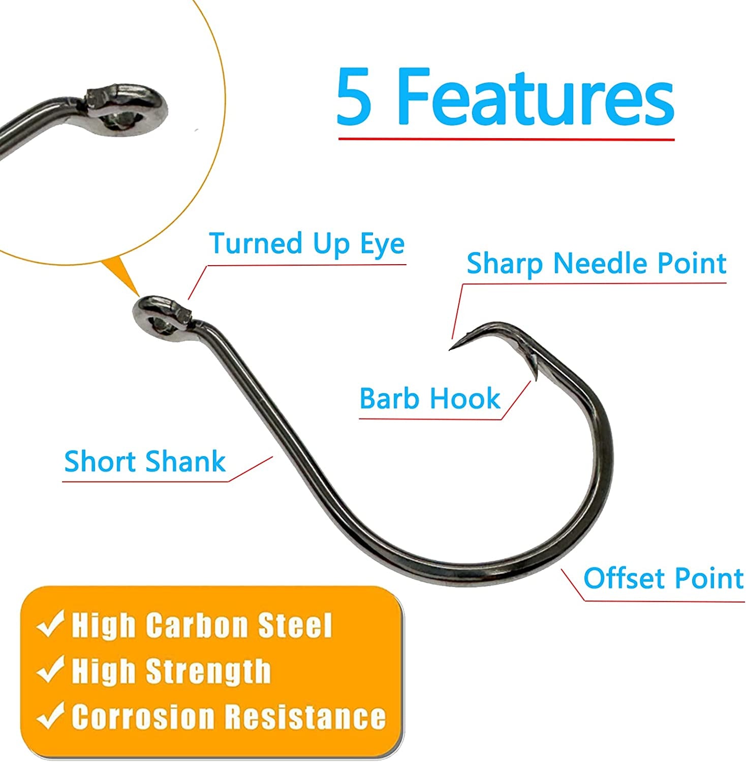 60pcs Fishing Hooks Saltwater Fishing Hooks High Carbon Steel with Portable Plastic Box