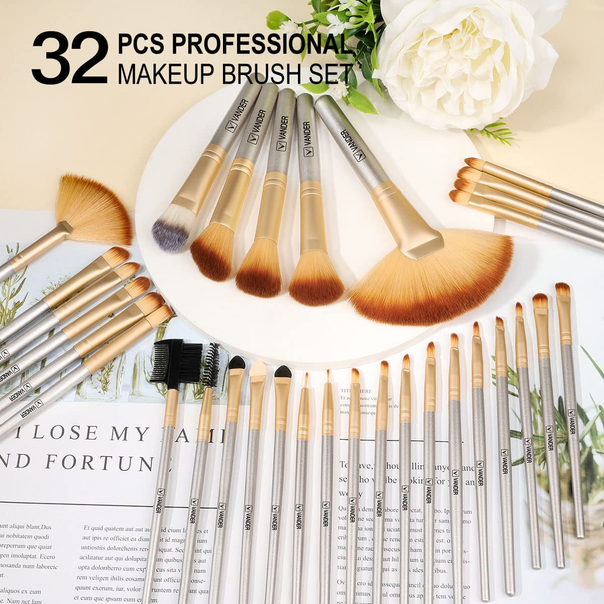 Professional 32pcs Makeup Brush Set-CHAMPAGNE