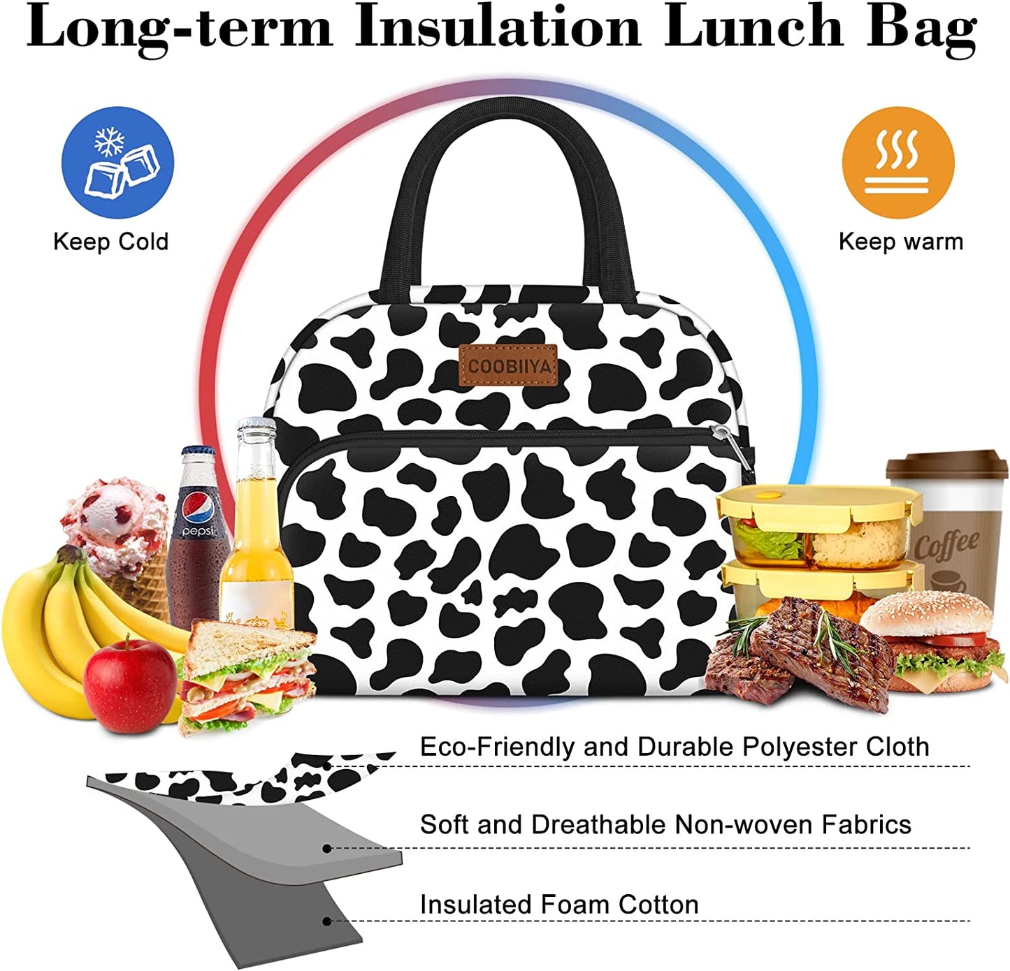 Cow Print Insulated  Lunch Box for Women Adult Men