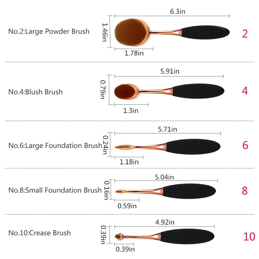  5 Pcs Oval Foundation Brush 