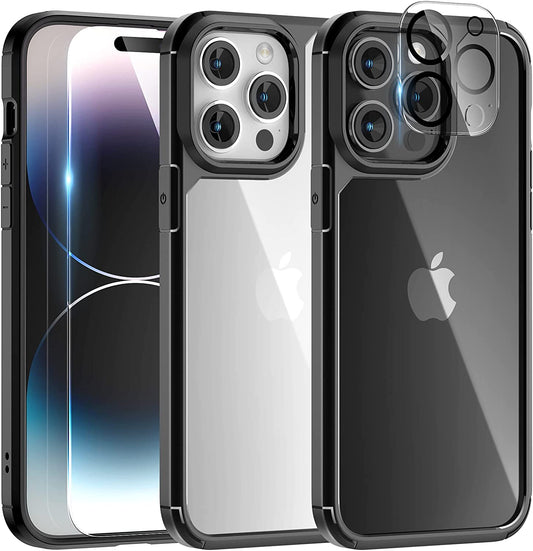  5 in 1 Designed for iPhone 14 Pro Case  [Not Yellowing] with 2X Screen Protector + 2X Camera Lens Protector