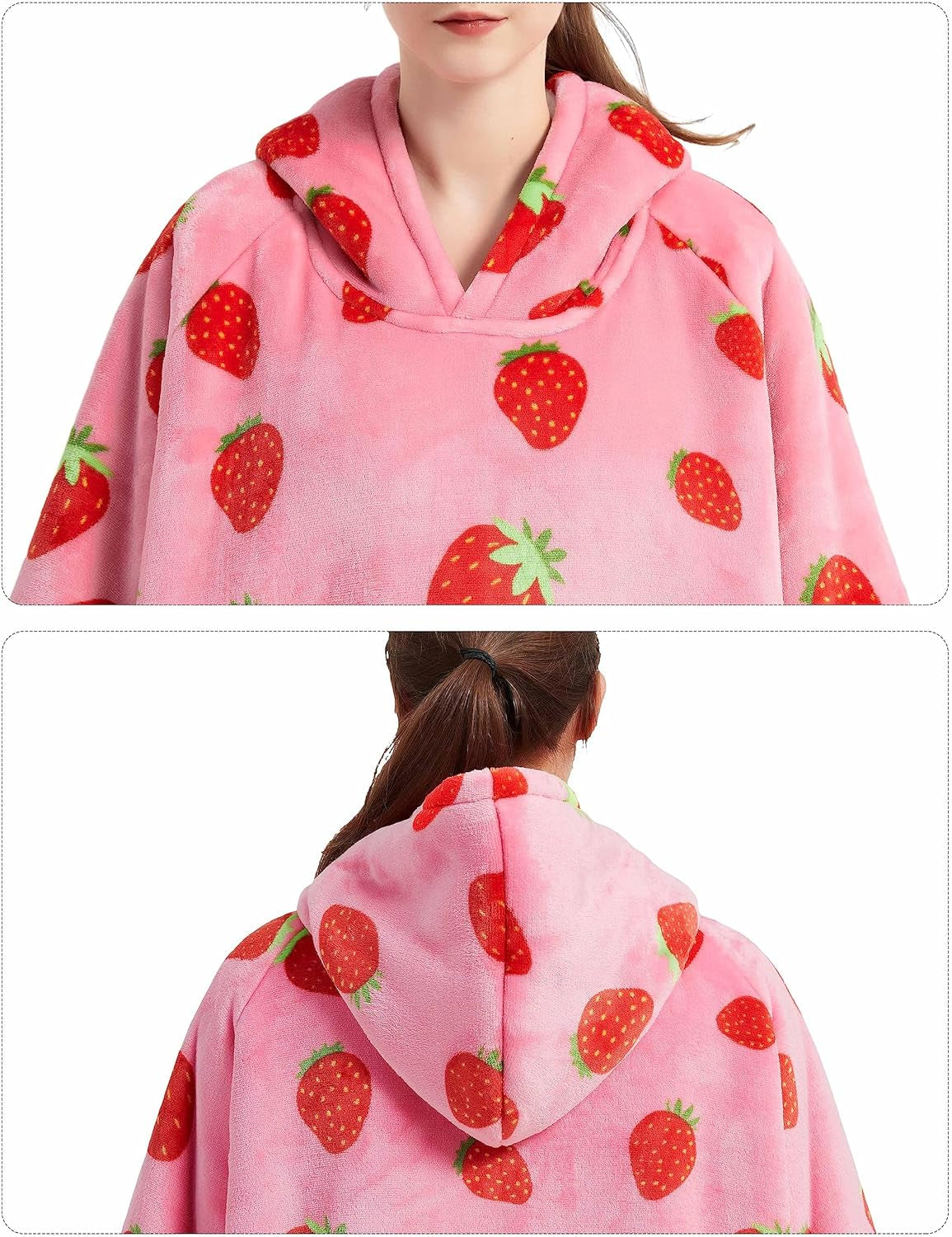Wearable Blanket Hoodie Strawberry Pattern for Adult