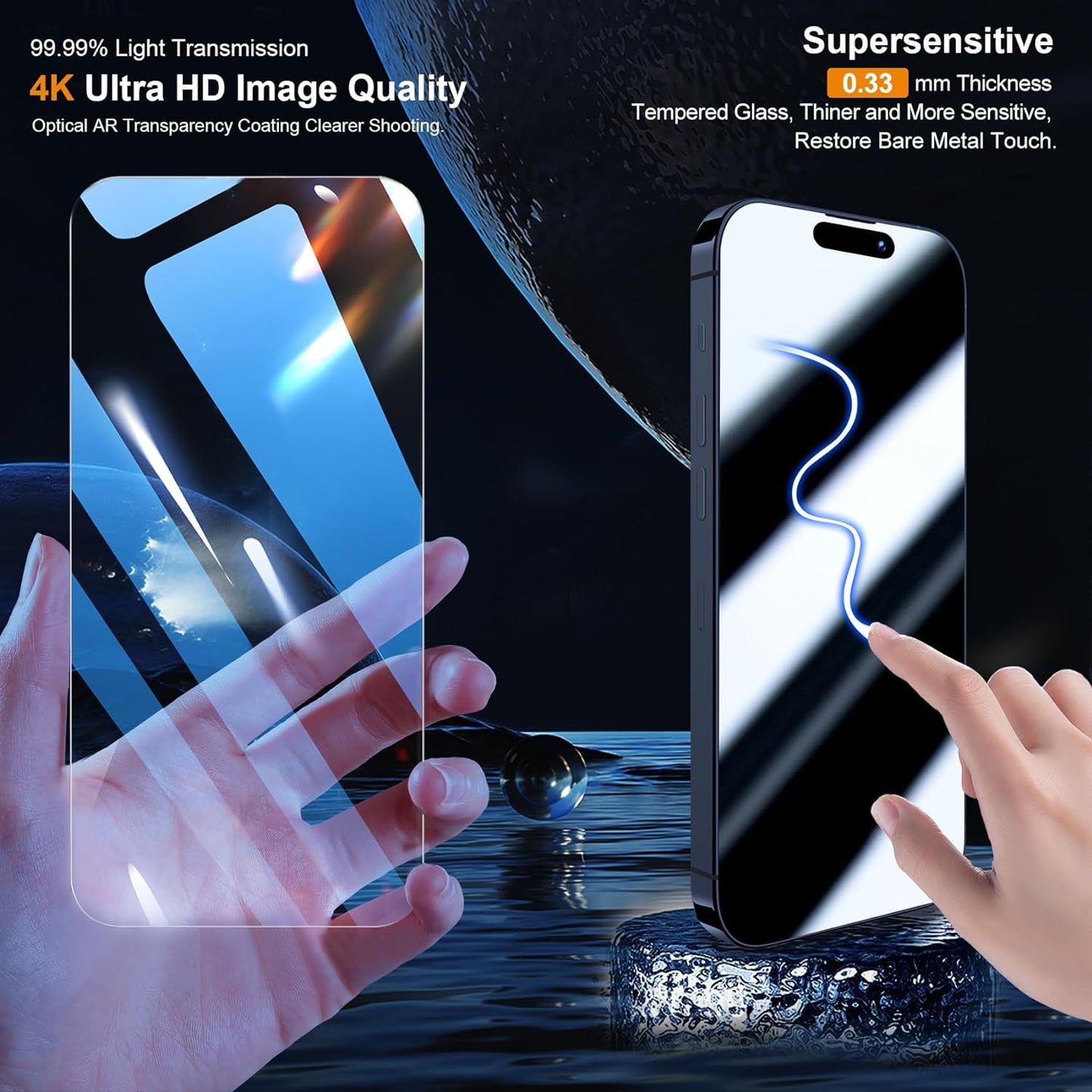 3 Pack Screen Protector for Iphone 15 Pro Max [6.7 Inch] with 3 Pack Camera Lens Protector, Tempered Glass Film, HD Clear, 9H Hardness