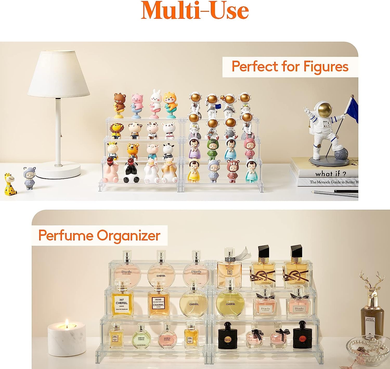 4 Tier Clear Organizers for Figures, Cupcake, Perfume Display Risers Stand 