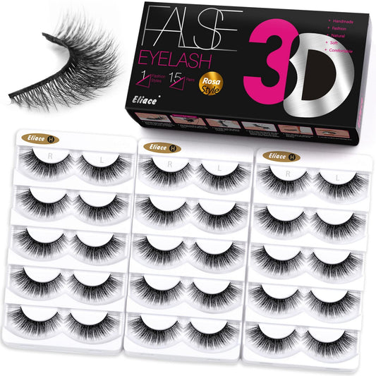 15 Pairs Cateye Eyelashes Mink 3D Faux Cross Fluffy Lashes Rosa Style