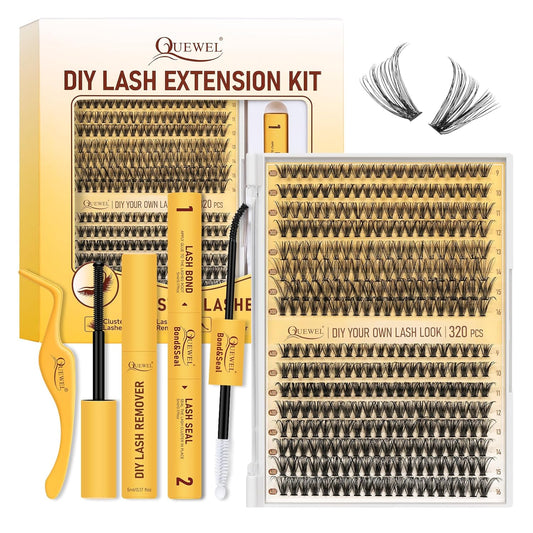 320 pcs DIY Lash Extension Kit w/ Cluster Lashes Glue Remover for Natural Look DIY At Home(ZS-30D+40D-k