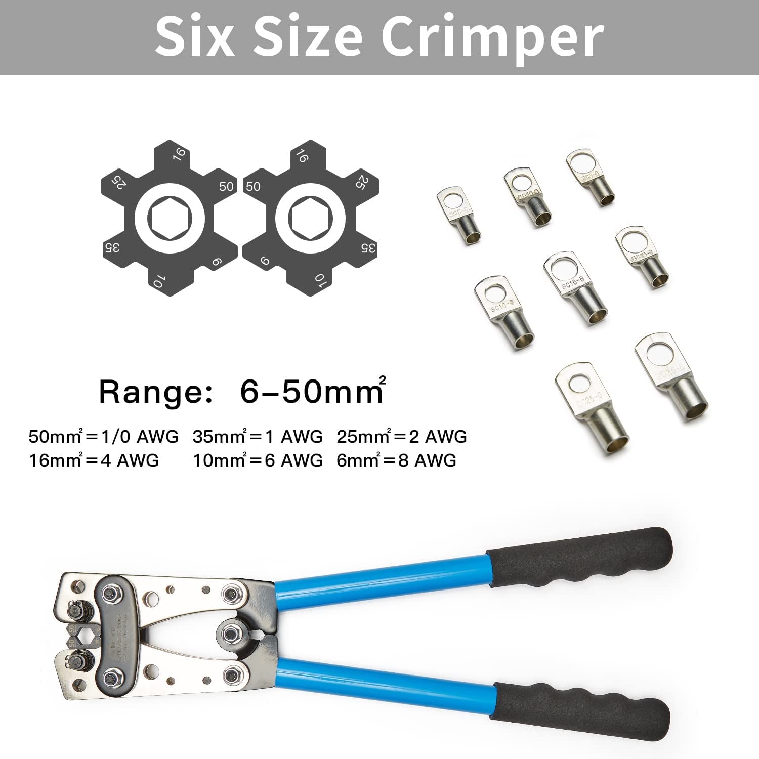 Heavy Duty Wire Crimper Pliers with 60Pcs Copper Ring Terminals 8 Size Cable Lugs