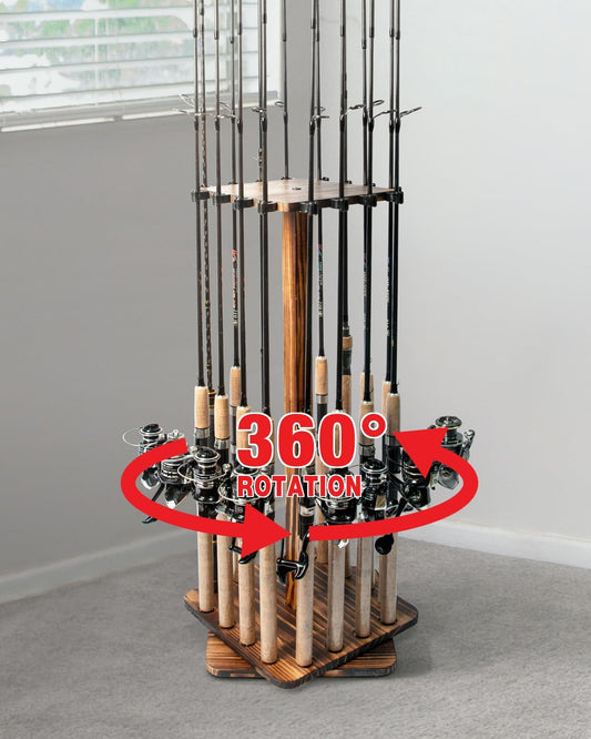 360 Degree Rotating Fishing Pole Rack Fishing Rod Holders for Garage Holds up to 16 Rods