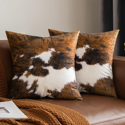  Pack of 2  Cowhide Printed Decorative Throw Pillow Covers 18x18 Inch