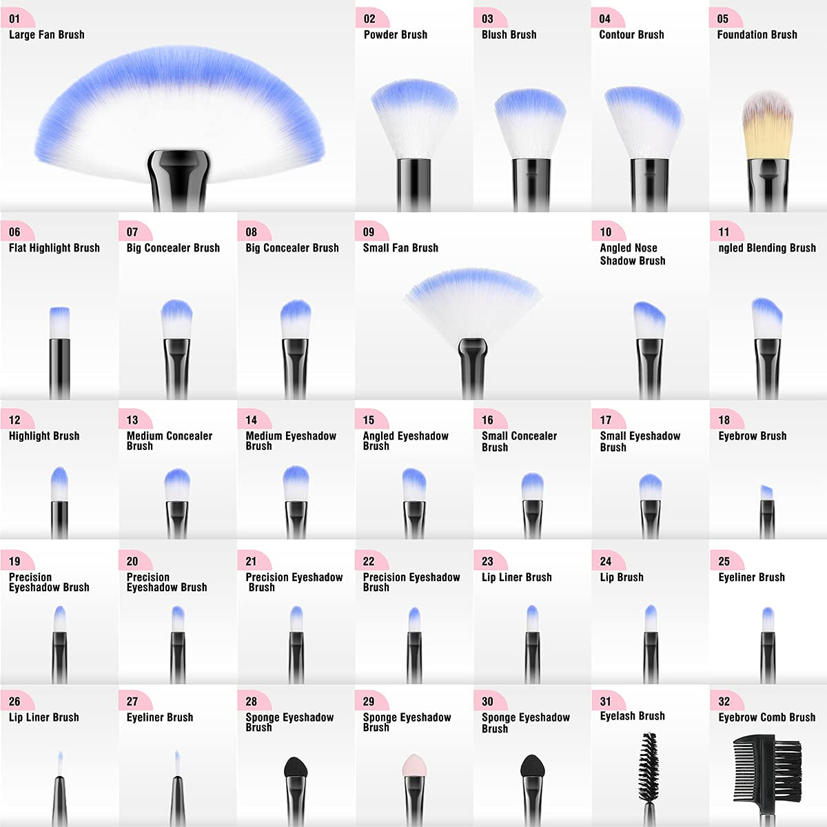 Professional 32pcs Makeup Brush Set-BLUE