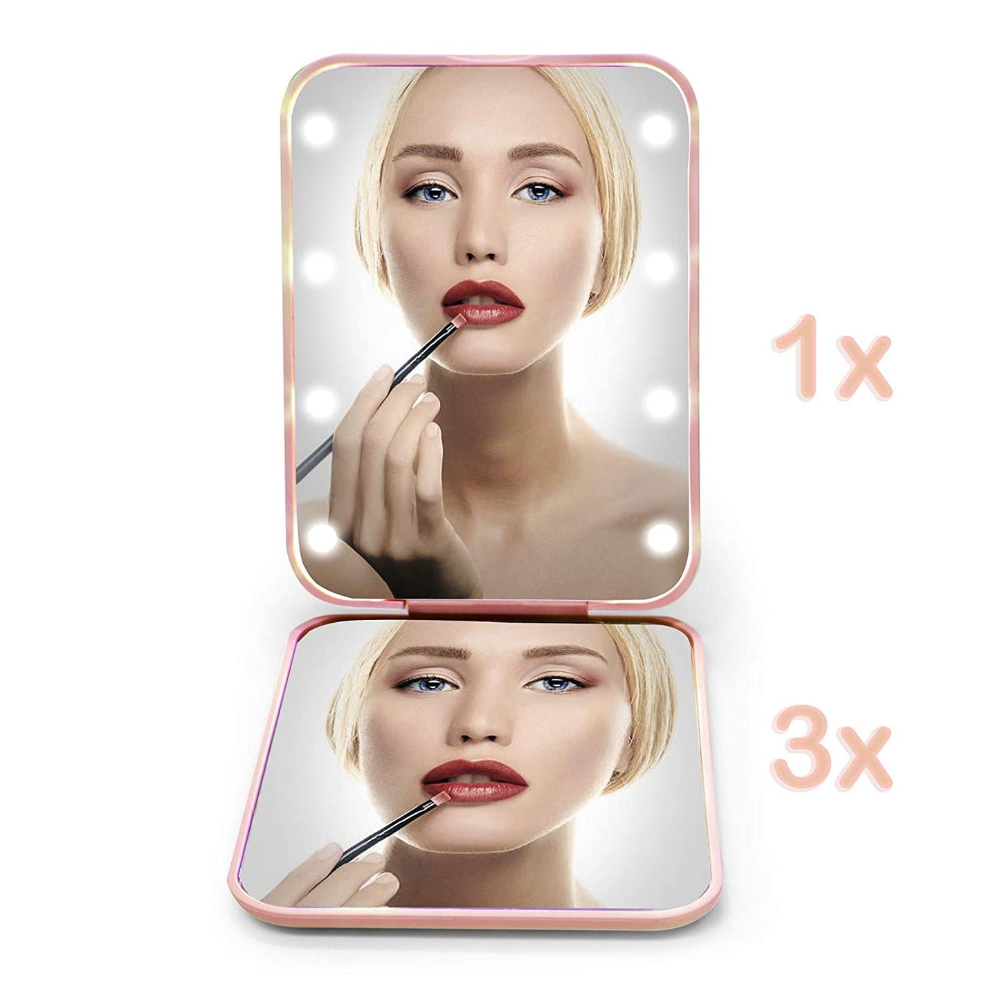 LED lighted Pocket Mirror, 1X/3X Magnification