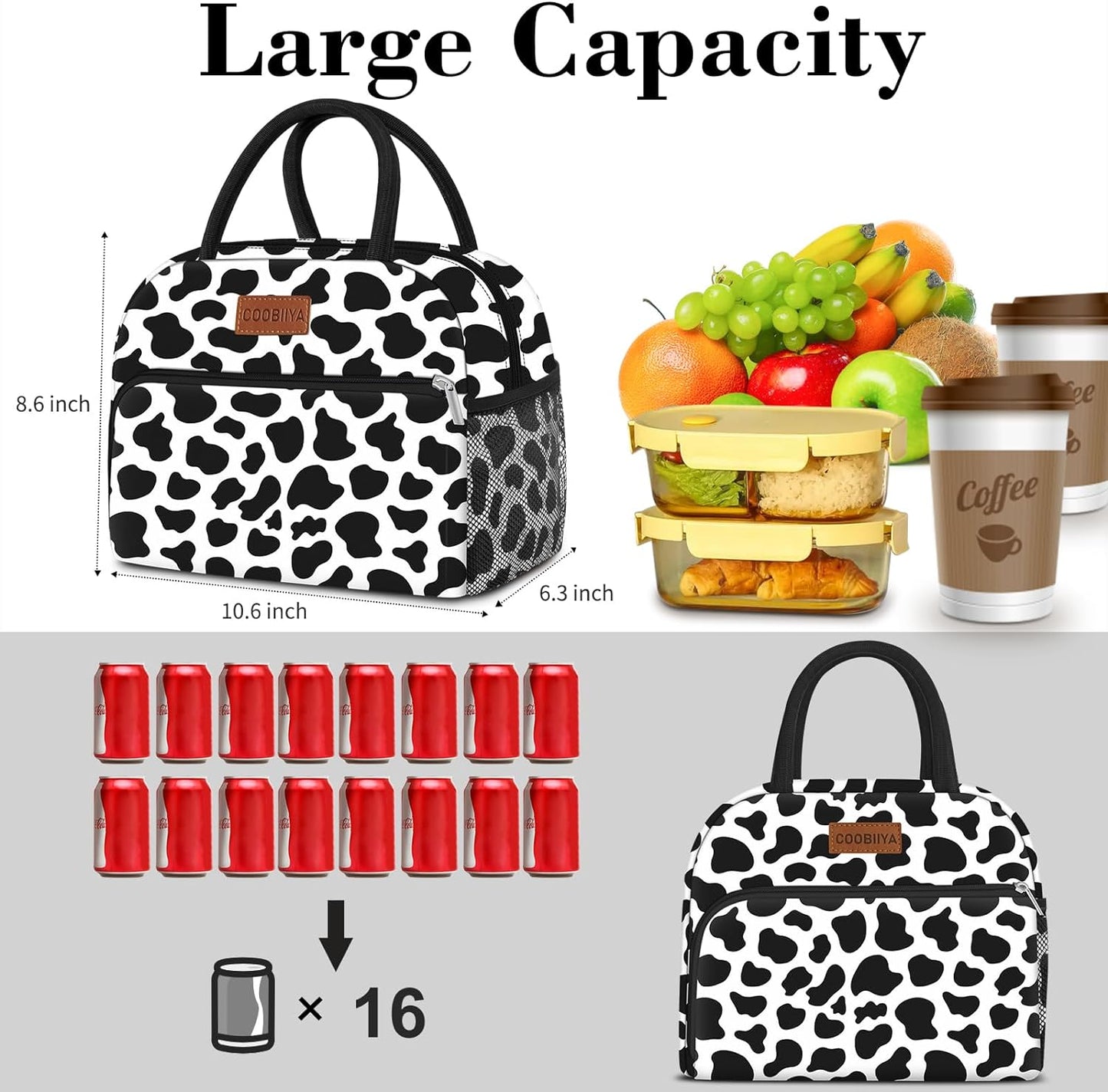 Cow Print Insulated  Lunch Box for Women Adult Men