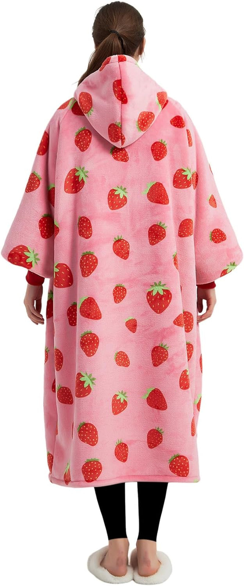 Wearable Blanket Hoodie Strawberry Pattern for Adult