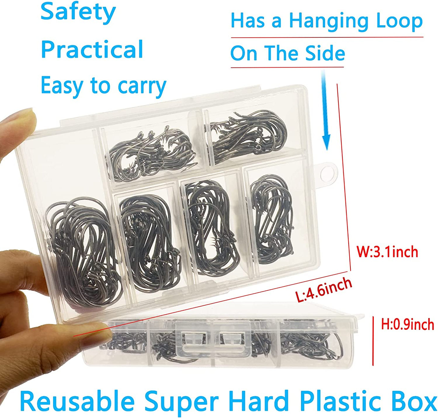 60pcs Fishing Hooks Saltwater Fishing Hooks High Carbon Steel with Portable Plastic Box