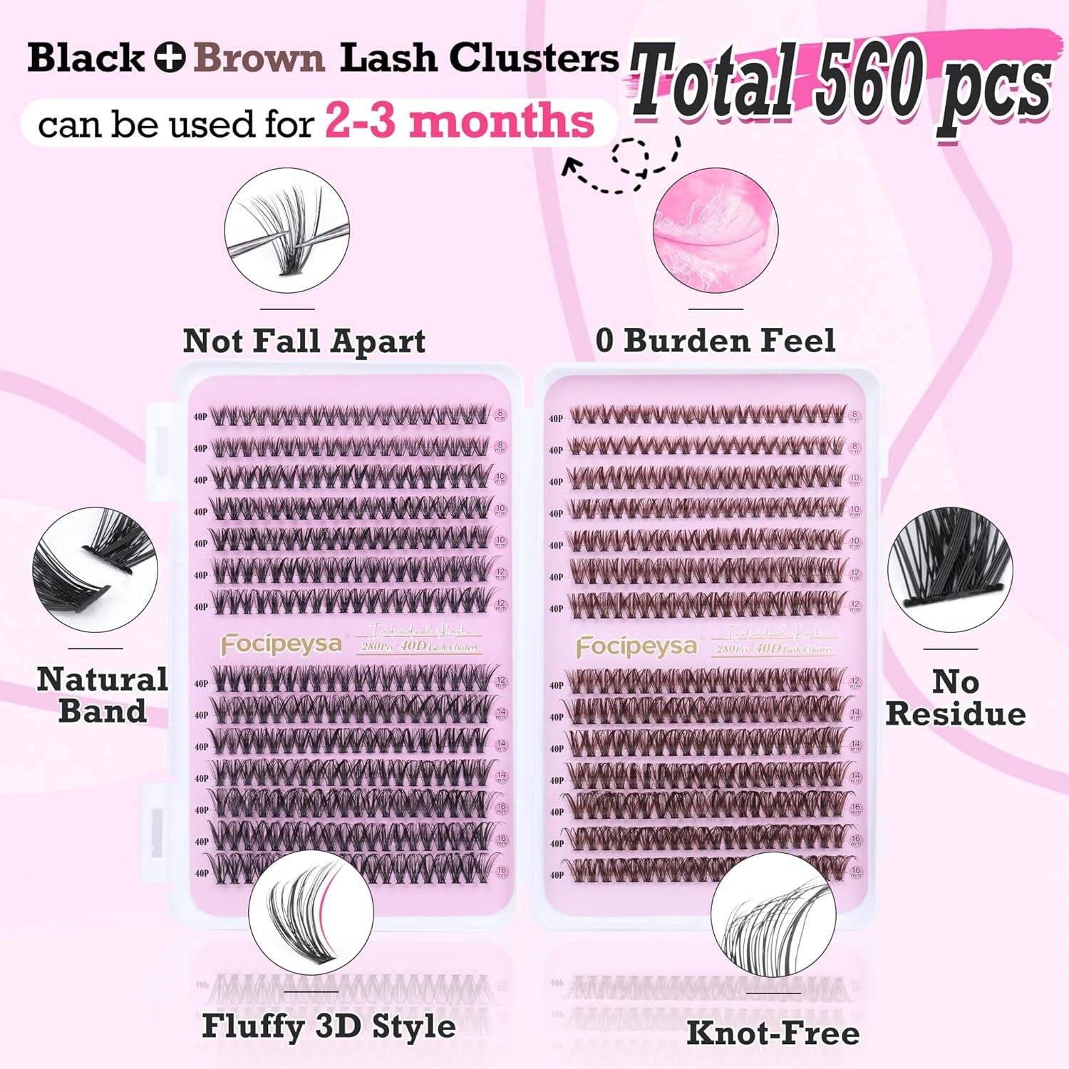 560pcs  Black and Brown DIY Eyelash Extension Kit 40D